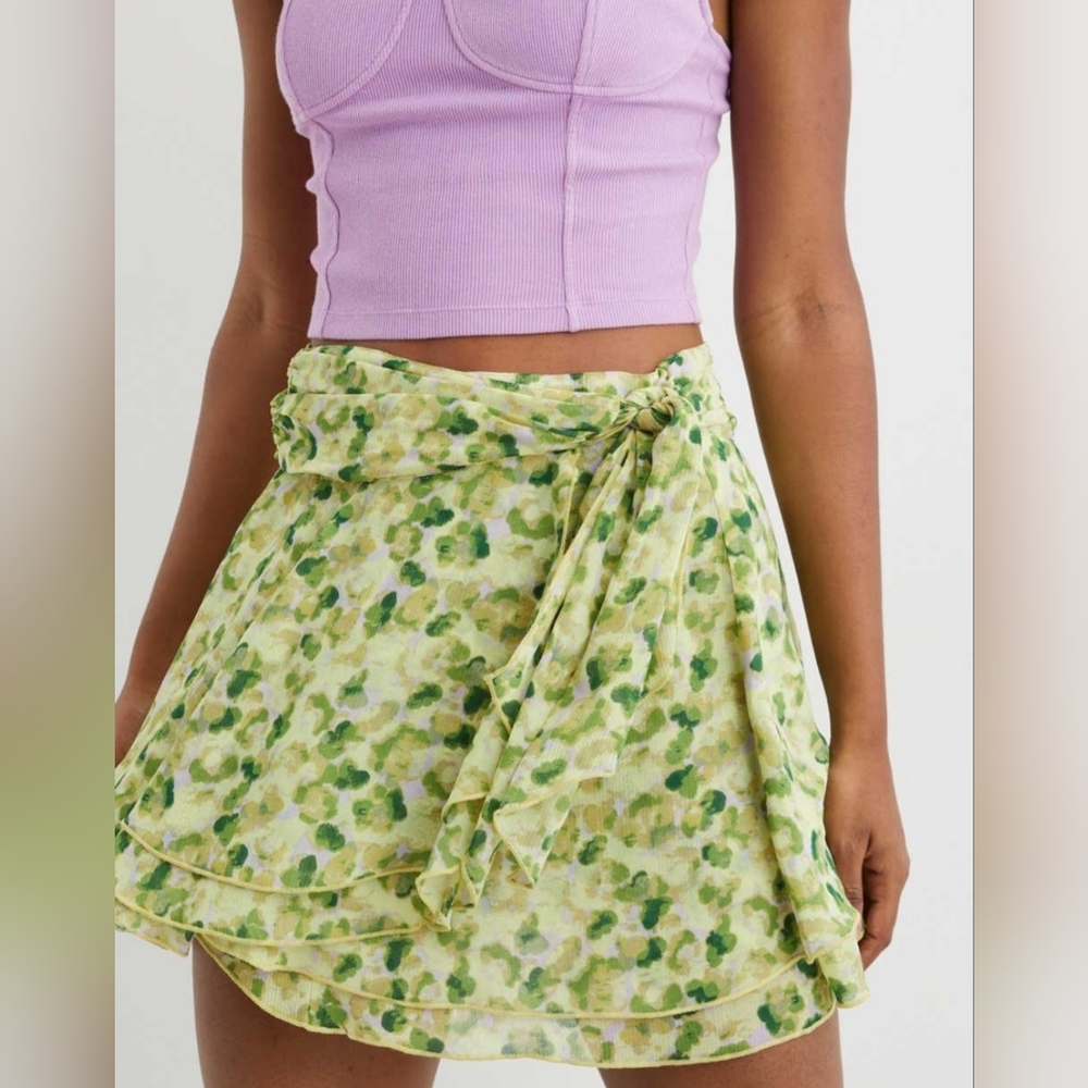 Aerie, Chiffon Wrap Skirt, Sharp Green, Size L